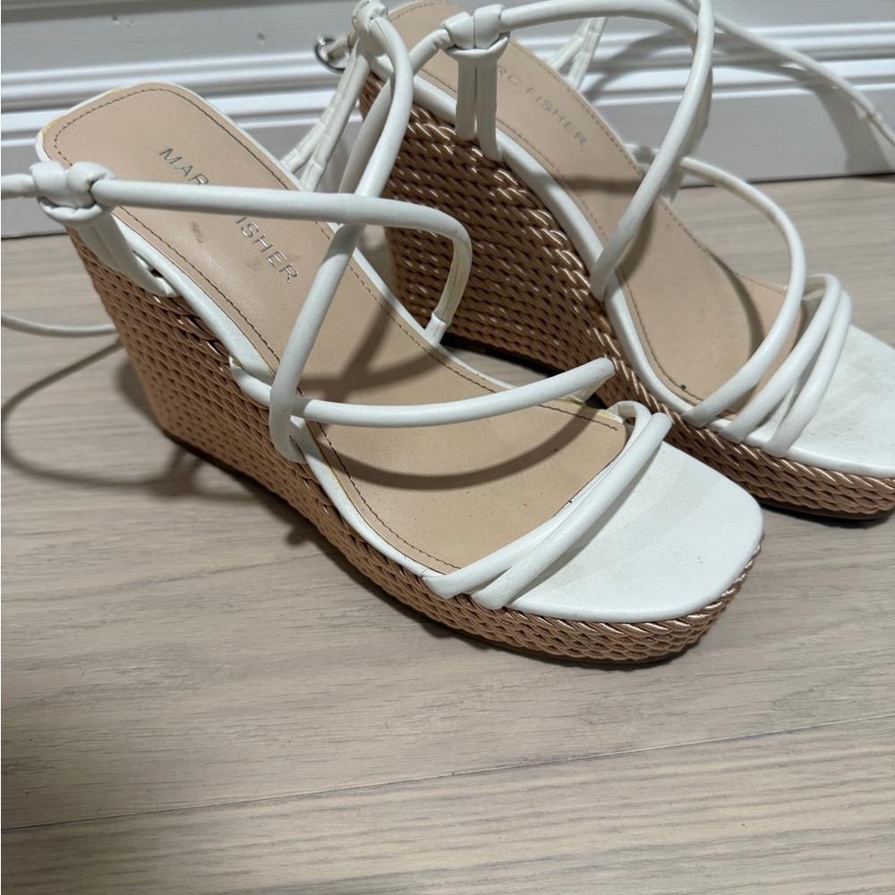Marc Fisher Cream Strappy Wedge Sandals